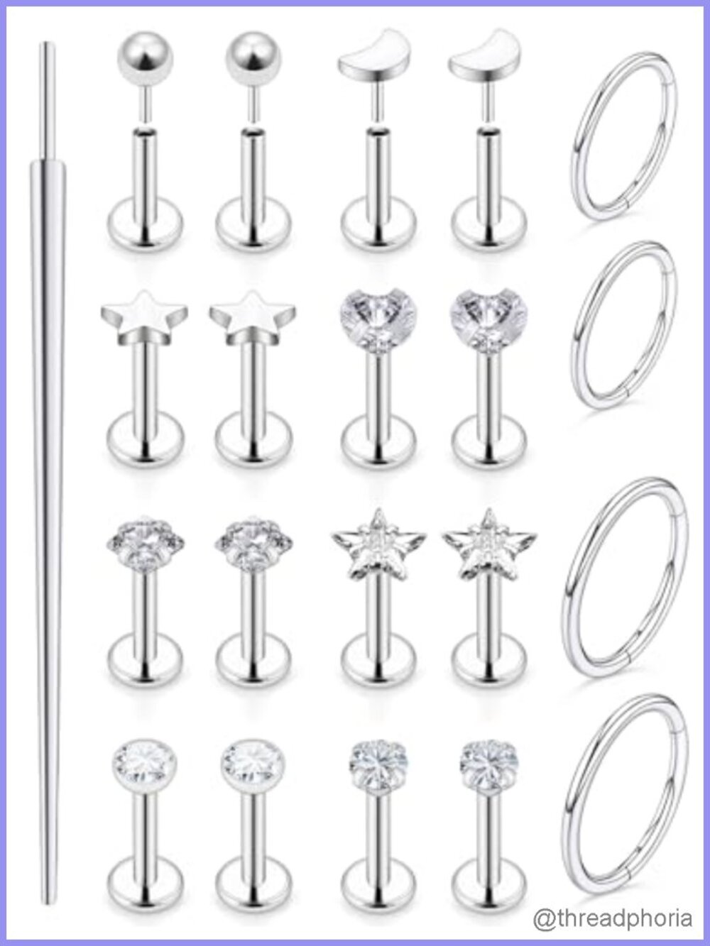 316L Surgical Steel Threadless Lip Labret Studs Hinged Clicker Rings Piercing